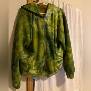 Aviator Nation! Relaxed Hand Dyed Zip Hoodie - Tie Dye Green/Yellow
